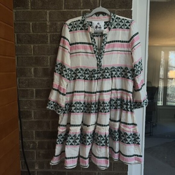 Pearl & Caviar Dress Pink Green 100% Cotton S/M Small Medium - Picture 3 of 8